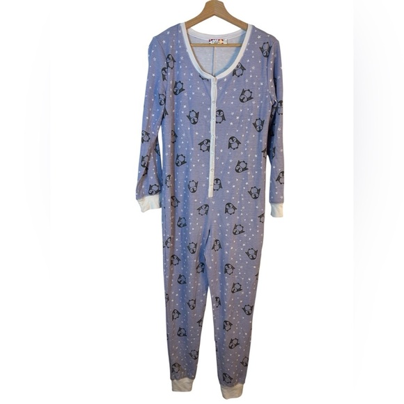 Altar’d State Penguin One Piece Pajamas Loungwear Blue White Medium NWT - Picture 1 of 8
